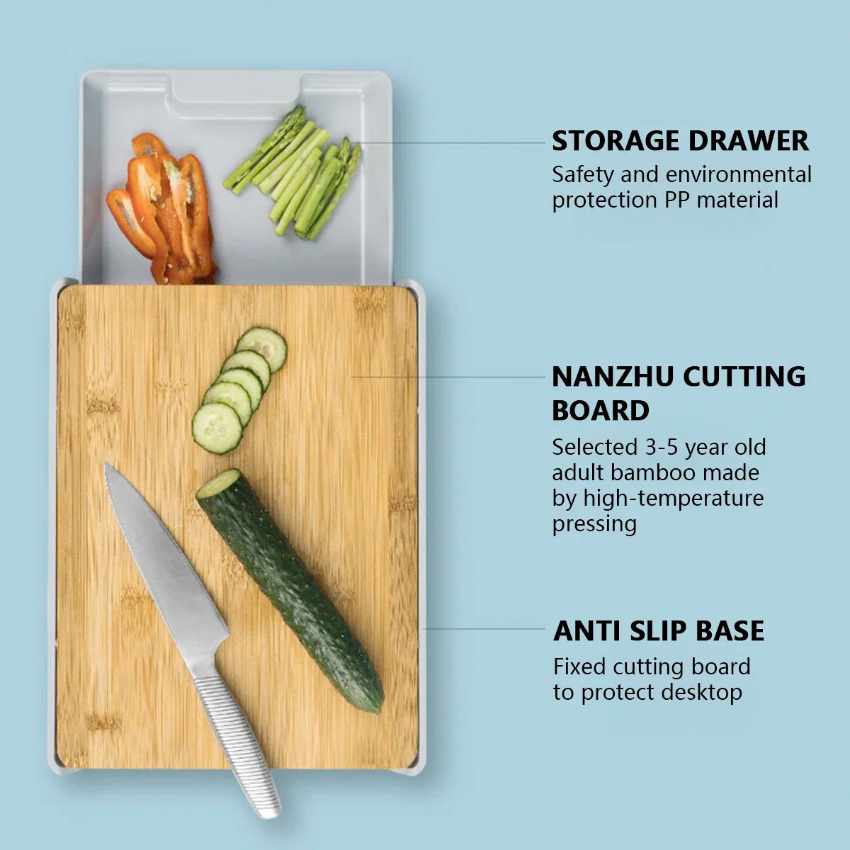 2-in-1 Bamboo Cutting Board with Removable Drawer – Space-Saving & Eco-Friendly