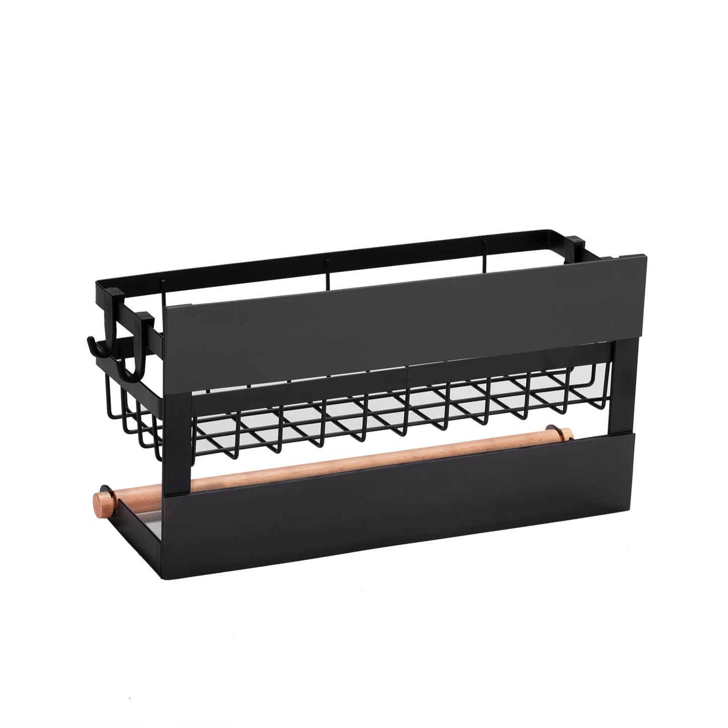 Magnetic Kitchen Storage Rack – 3-in-1 Organizer with Paper Towel Holder & Hooks